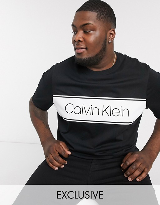 Calvin Klein Big & Tall ASOS exclusive stripe logo t-shirt in black
