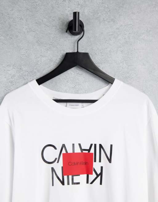 Calvin Klein Big & Tall – Biały T-shirt z odwróconym logo, 3 z 4