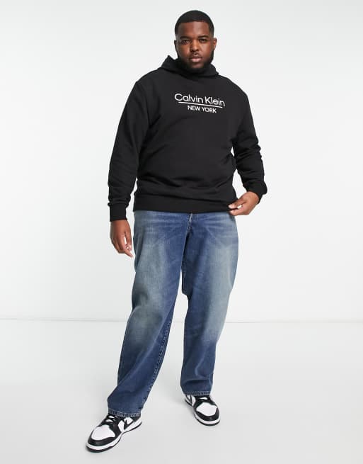 Calvin Klein Big & Tall centre logo hoodie in black, 3 of 4