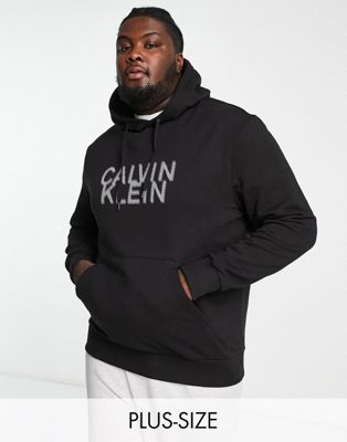 Calvin Klein Big & Tall distorted logo cotton blend hoodie in black