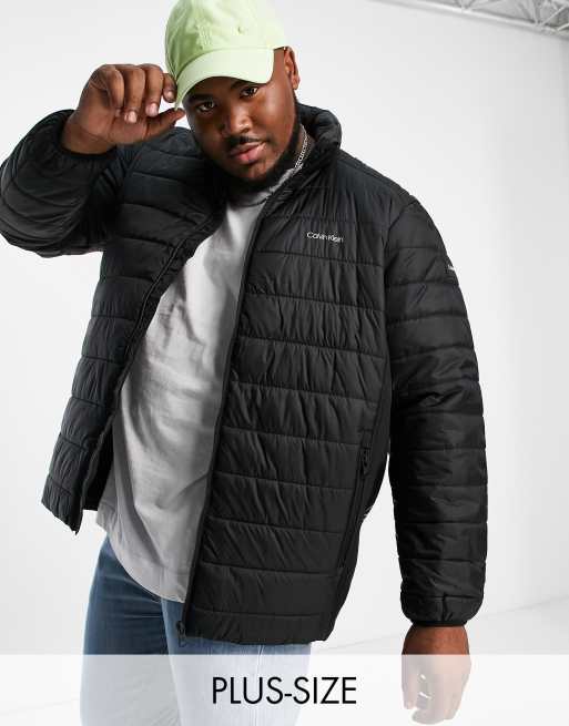 Calvin Klein Big Tall essential side logo puffer jacket in black