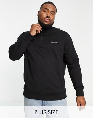 Calvin Klein big & tall exclusive to ASOS chest logo half zip sweatshirt in black
