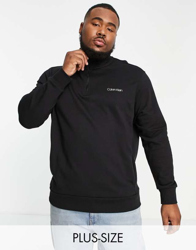 Calvin Klein Big & Tall Exclusive to ASOS chest logo half zip sweatshirt in black