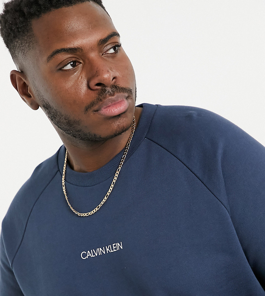 Calvin Klein Big & Tall Exclusive to ASOS front and back logo sweatshirt in blue-Blues