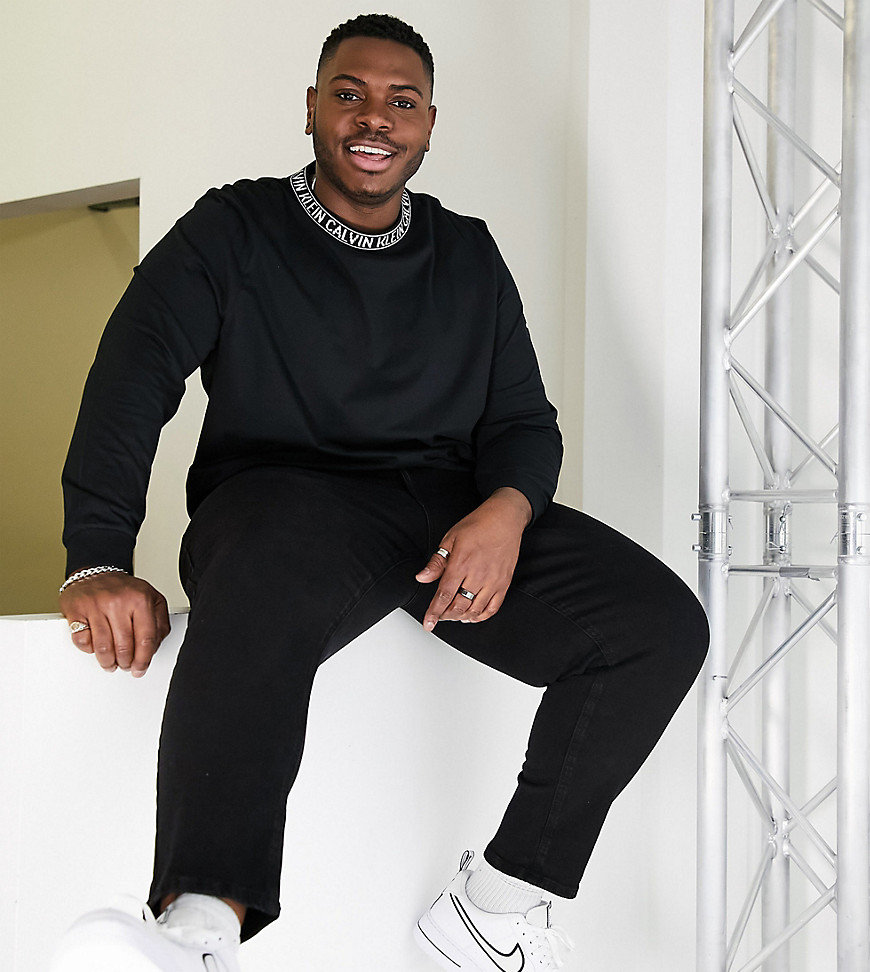Calvin Klein Big & Tall exclusive to ASOS neck logo long sleeve top in ck black