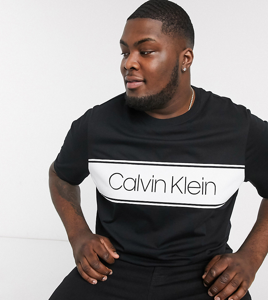 Calvin Klein - Big & Tall - Gestreept T-shirt met logo in zwart, exclusief bij ASOS