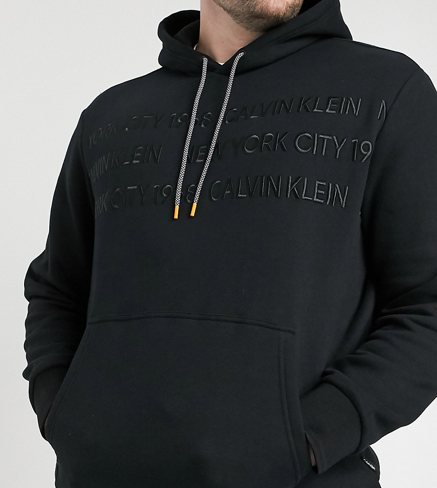 Calvin Klein Big & Tall graphic logo embroidery hoodie in black