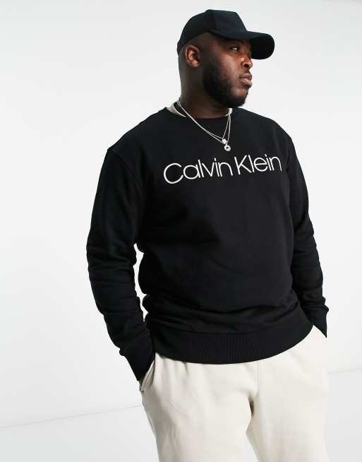 Calvin Klein Big Tall graphic logo sweatshirt in black ASOS