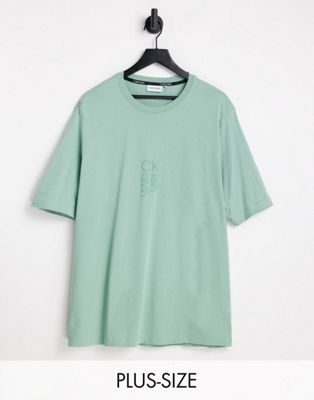 Calvin Klein Big & Tall hybrid logo t-shirt in teal green