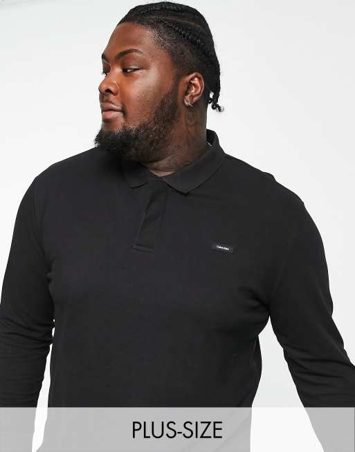 Calvin Klein Big & Tall –Langärmliges Poloshirt in Schwarz