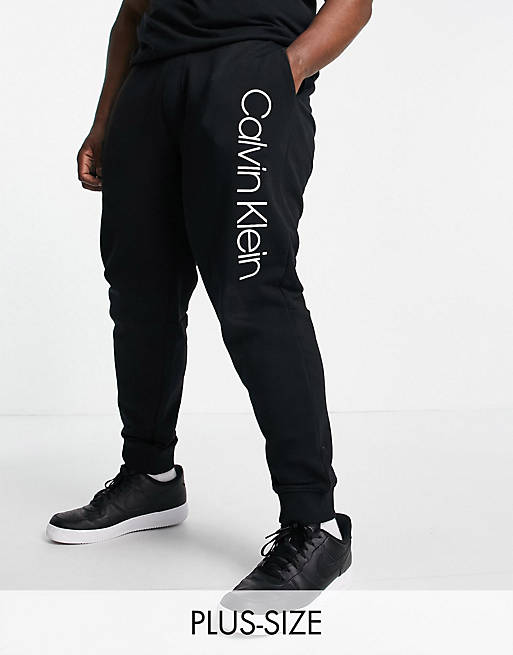 Calvin Klein Big & Tall large logo cuffed joggers in black