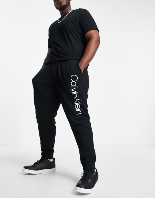 Calvin Klein Big Tall large logo cuffed trackies in black ASOS