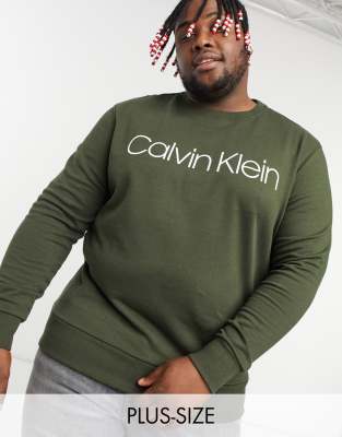 Calvin Klein Big & Tall large logo sweatshirt in olive green