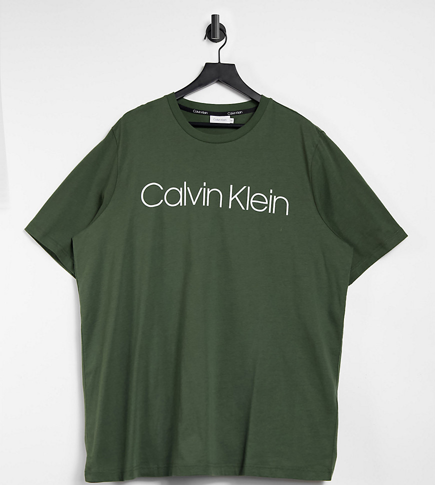 Calvin Klein Big & Tall large logo t-shirt in olive green