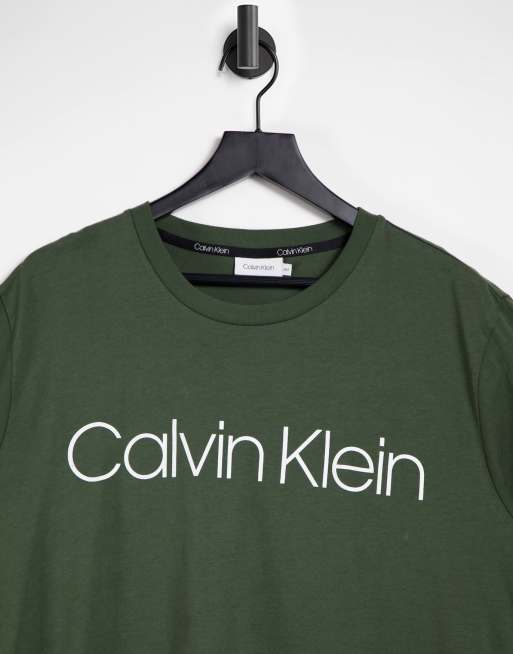 Calvin Klein Big Tall large logo t shirt in olive green ASOS