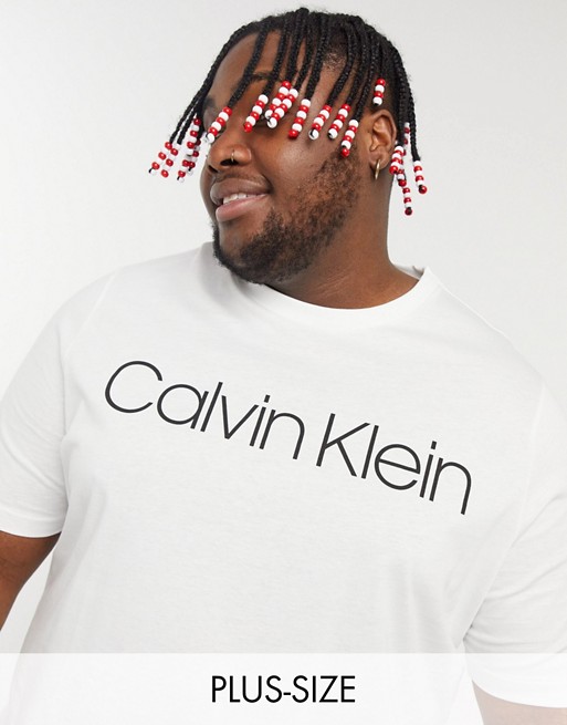 Calvin Klein Big & Tall large logo t-shirt in white