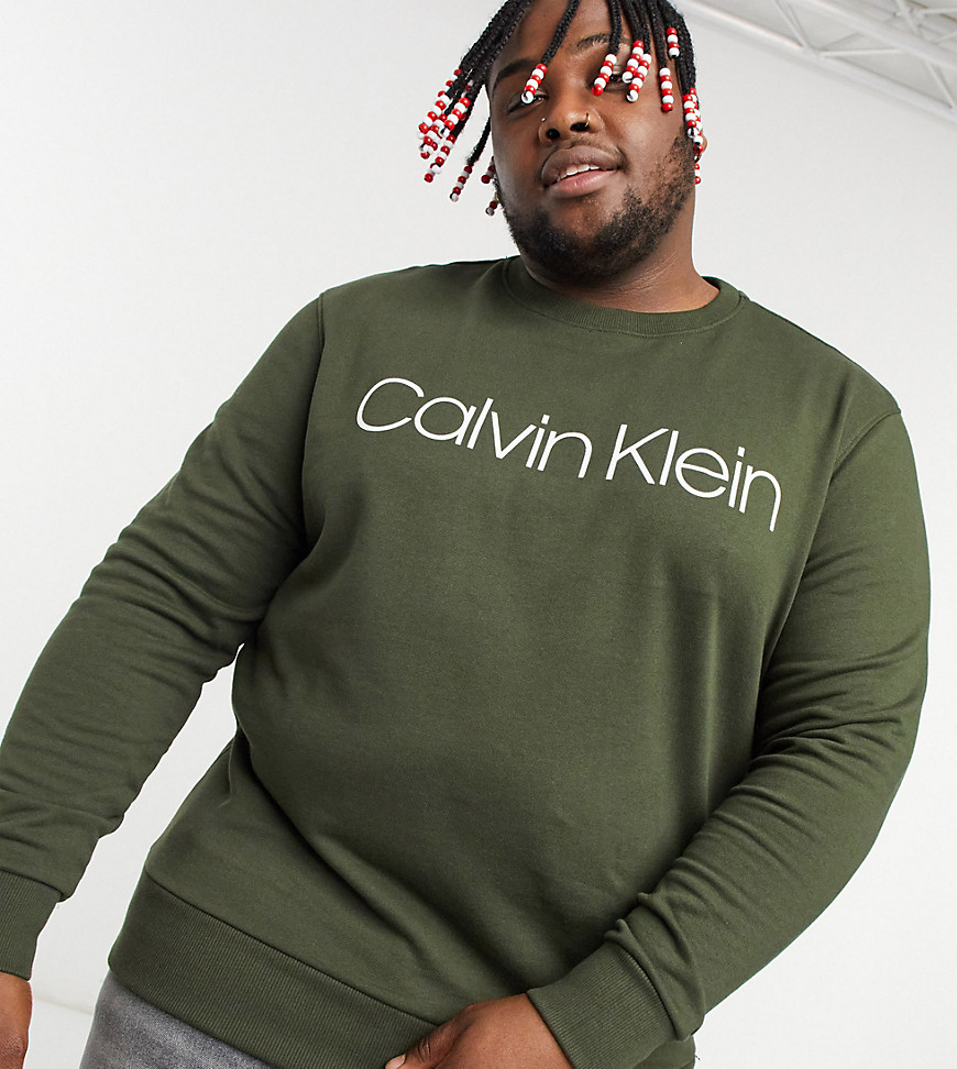 Calvin Klein – Big & Tall – Olivgrön sweatshirt med stor logga-Blå