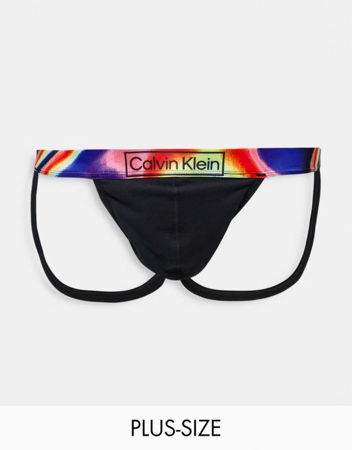 Calvin Klein Microfiber Jockstrap, Black With Pride Colour Waistband