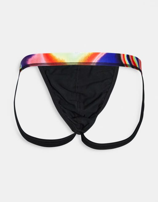 Calvin Klein 3-pack jockstraps in black with coloured waistband