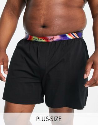 Calvin Klein Big & Tall pride sleep shorts with contrast waistband in black - ASOS Price Checker