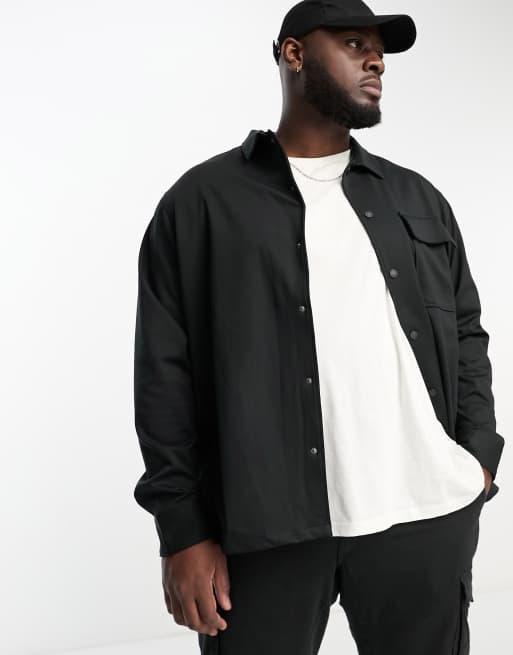 Calvin Klein Big & Tall - Punto Milano - Sort overskjorte i polyesterblanding 