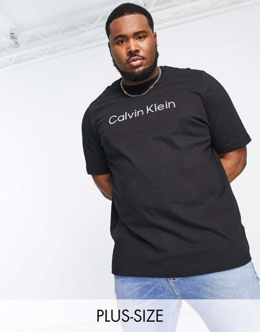 Calvin Klein Big & Tall raised striped logo t-shirt in black