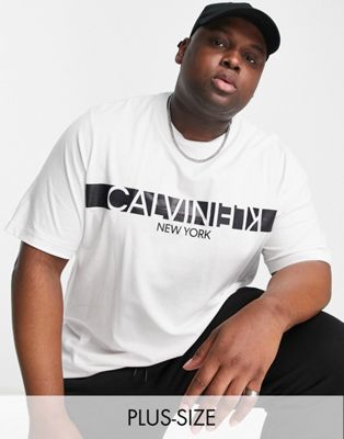 Calvin Klein Big & Tall reversed chest stripe logo t-shirt in white