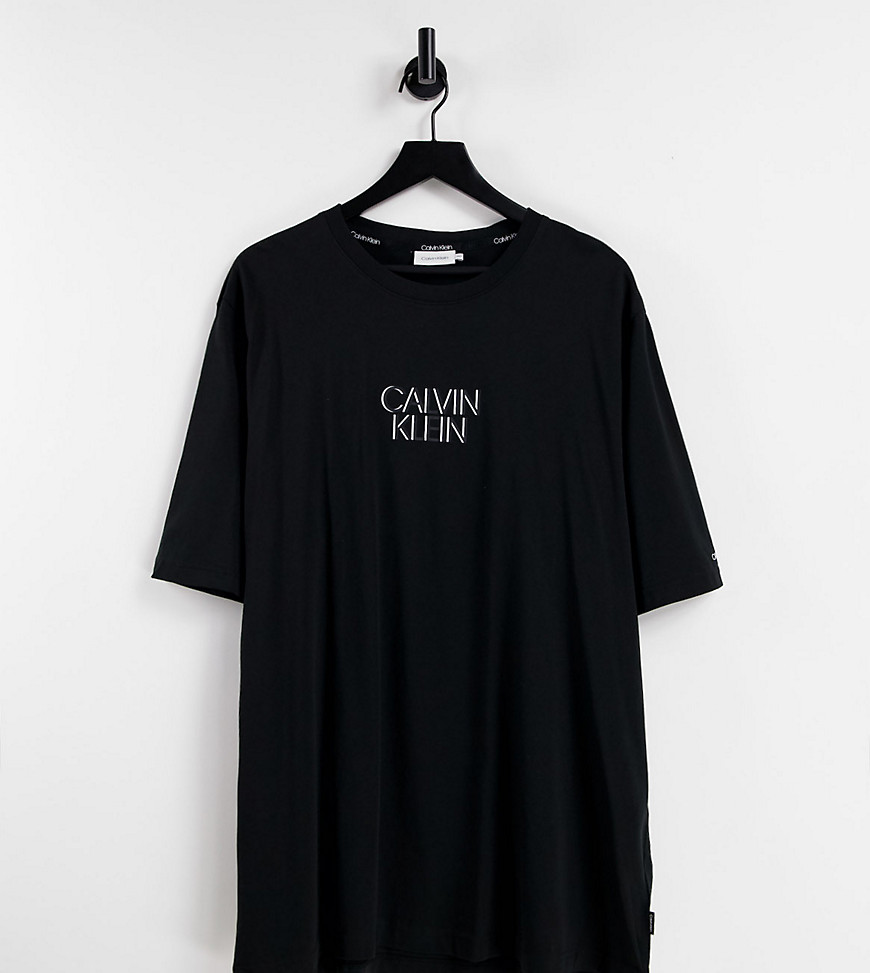 Calvin Klein Big & Tall shadow centre logo t-shirt in black
