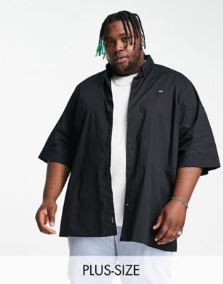 Calvin Klein Big & Tall short sleeve stretch poplin shirt in black