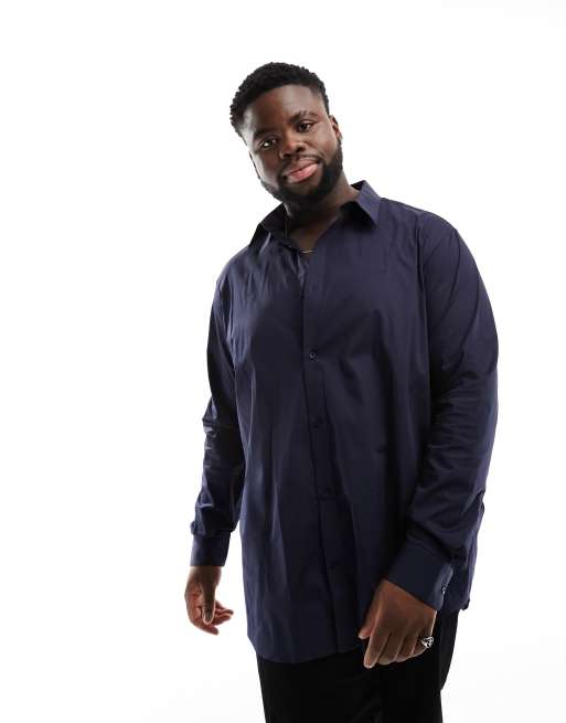 Calvin Klein Big & Tall - Smal overhemd van popeline met stretch in marineblauw
