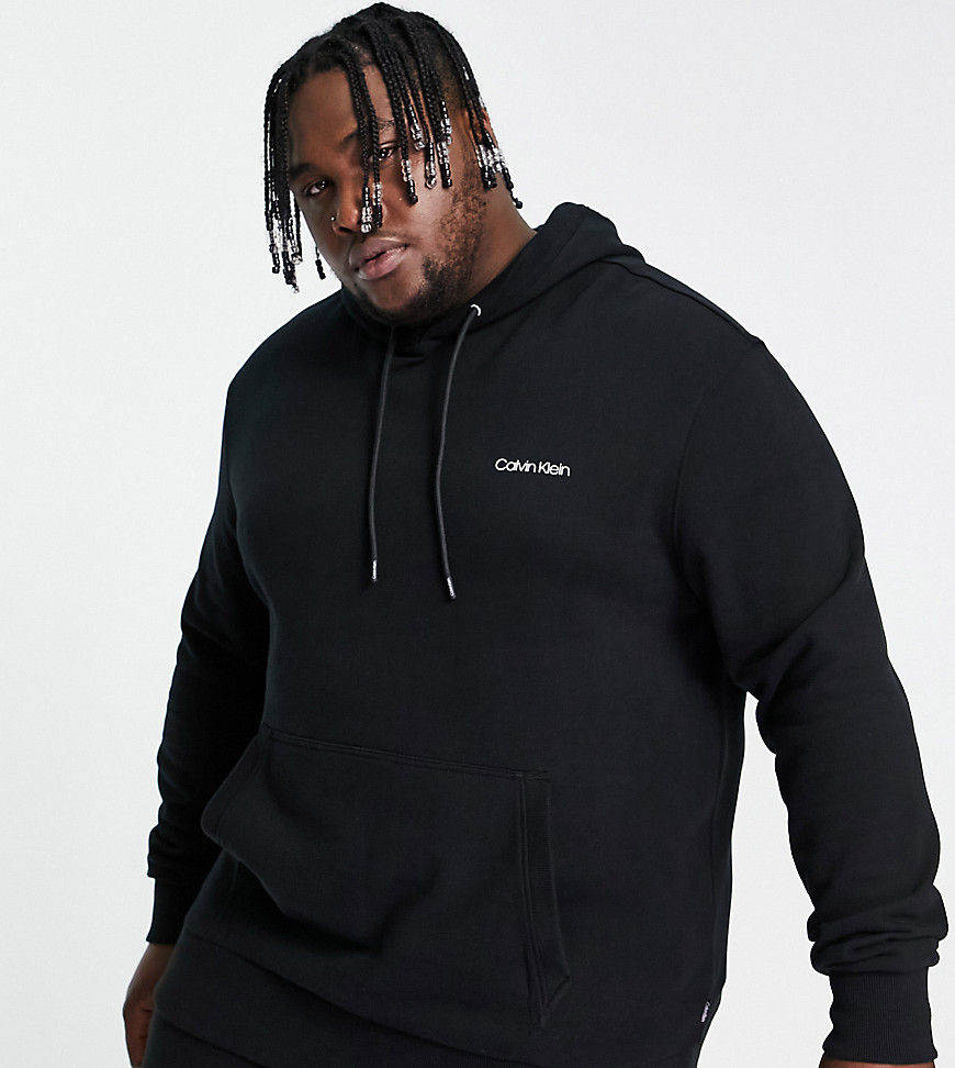 Calvin Klein Big & Tall small chest embroidered logo hoodie in black