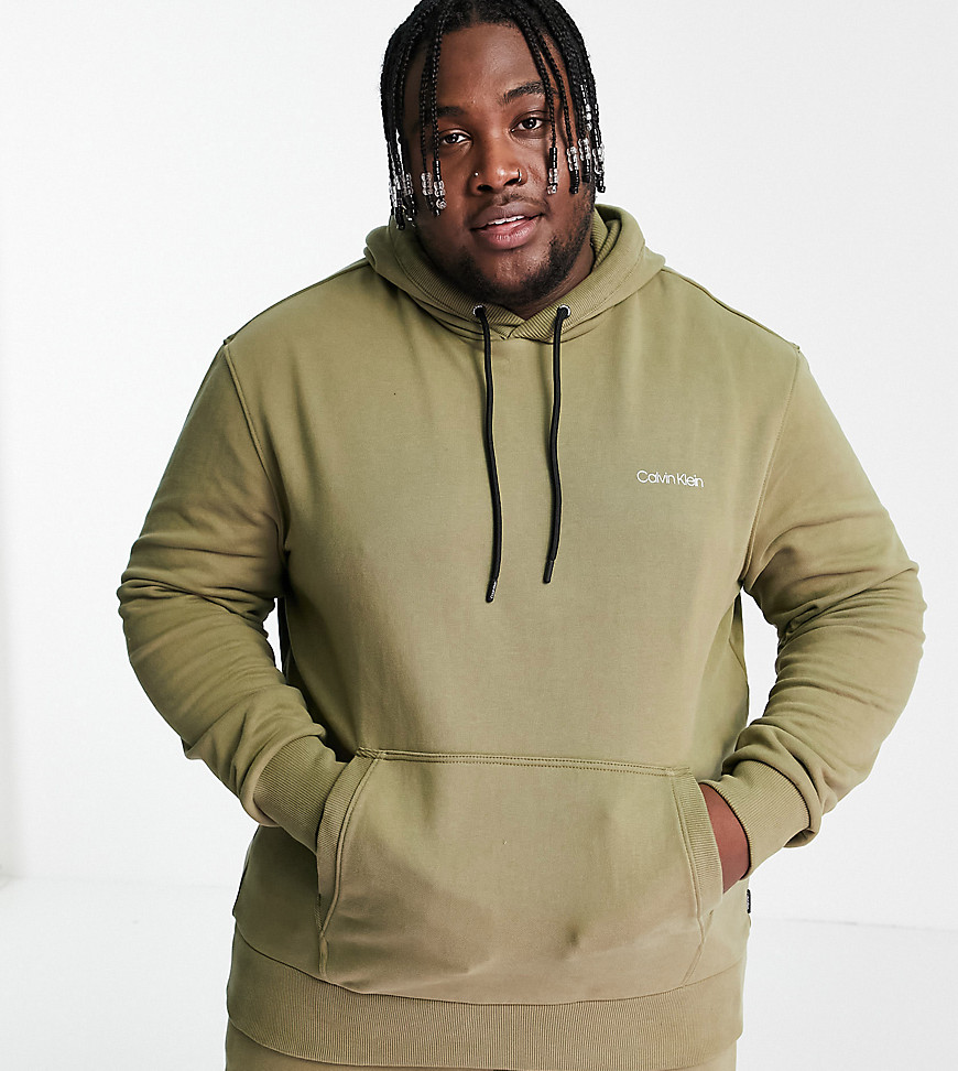 Calvin Klein Big & Tall small chest embroidered logo hoodie in delta green