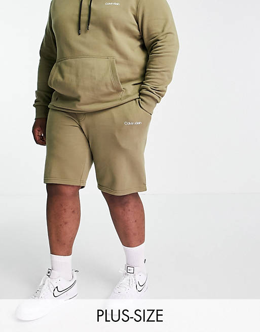 Calvin Klein Big & Tall small embroidered logo sweat shorts in delta green