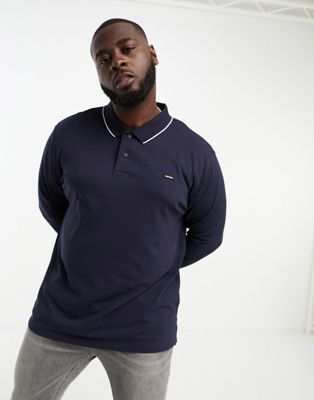 Calvin Klein Big & Tall stretch pique slim polo shirt in navy