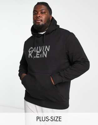 Calvin Klein – Big & Tall – Svart huvtröja i bomullsmix med förvriden logga - view 1