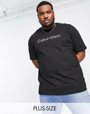 Calvin Klein Big & Tall raised striped logo t-shirt in black - ASOS Price Checker