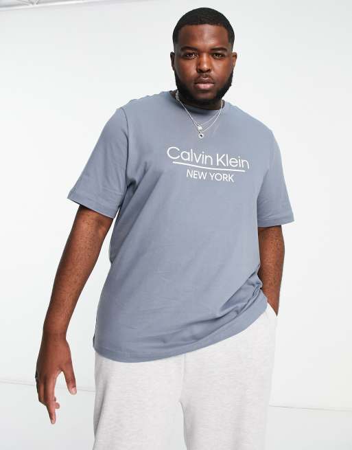 Calvin Klein - Big & Tall - T-shirt met logo in het midden in grijs