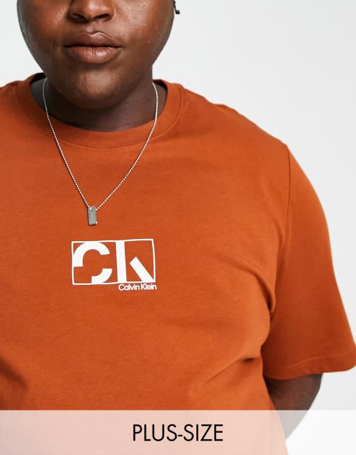 Calvin Klein Big Tall T shirt met omkaderd grafisch logo in roestbruin