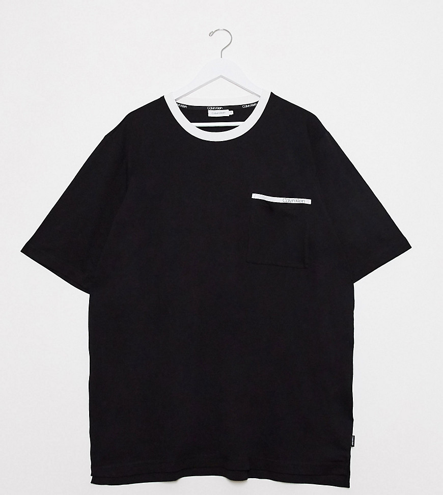 Calvin Klein Big & Tall - T-shirt met ronde hals en contrasterende boord in zwart