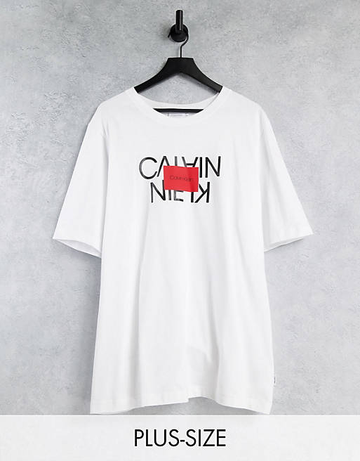 Calvin Klein Big & Tall text reversed logo t-shirt in bright white