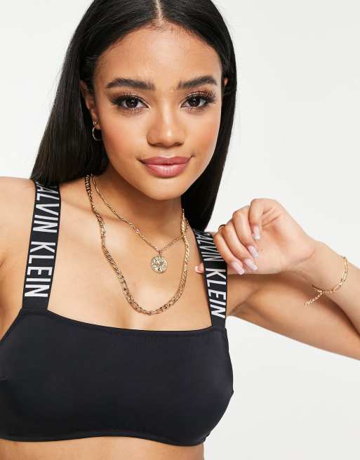 Calvin Klein bikini top with logo straps in black, 3 of 4