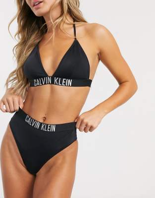 Calvin Klein - Bikinibroekje met hoge taille en logo in zwart | ASOS
