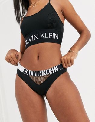 Calvin Klein - Bikinibroekje met logo en mesh inzetstuk in zwart