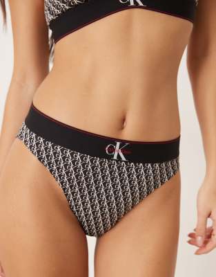 Calvin Klein - Bikinihose in Schwarz mit hohem Bund und Logo-Grafikprint