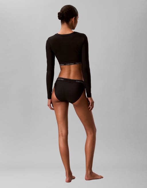 Calvin Klein – Bikinihose in Schwarz mit Logo-Bund, 2 von 3