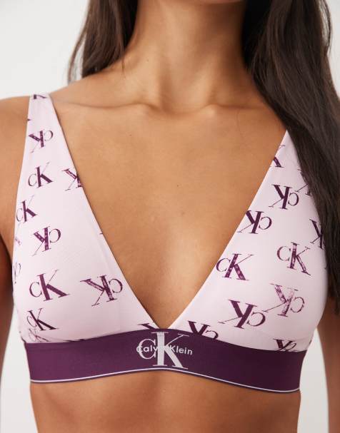 Calvin Klein biustonosz trójkątny z nadrukiem graficznym, lekko podszyty, różowo-fioletowy - view 1