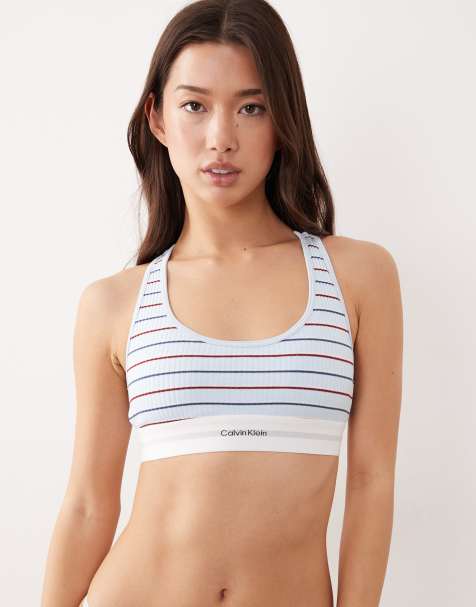 Calvin Klein - Blå bralette med striber i ribstrikket modalbomuld - view 1