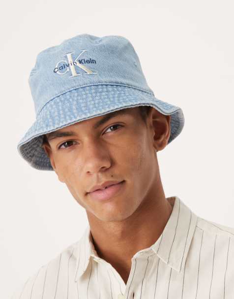 Calvin Klein - Blå denim-bøllehat i lys vask med broderet monogramlogo - view 1