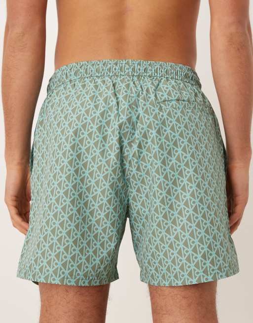 Calvin Klein - Blå og brune badeshorts med løbesnor og monogramprint , 5 af 5