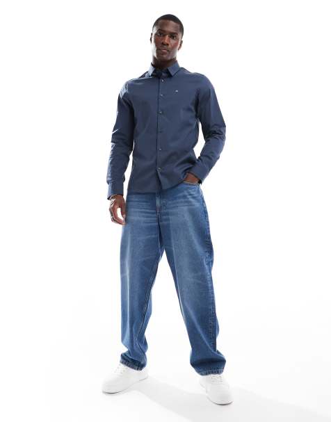 Calvin Klein – Blå poplinskjorta med smal passform och stretch - view 1